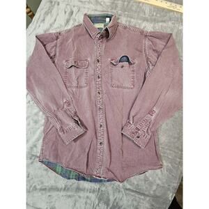 Vintage Made In USA LL Bean Flannel Lined Canvas Button Up Work Shirt Mens Large